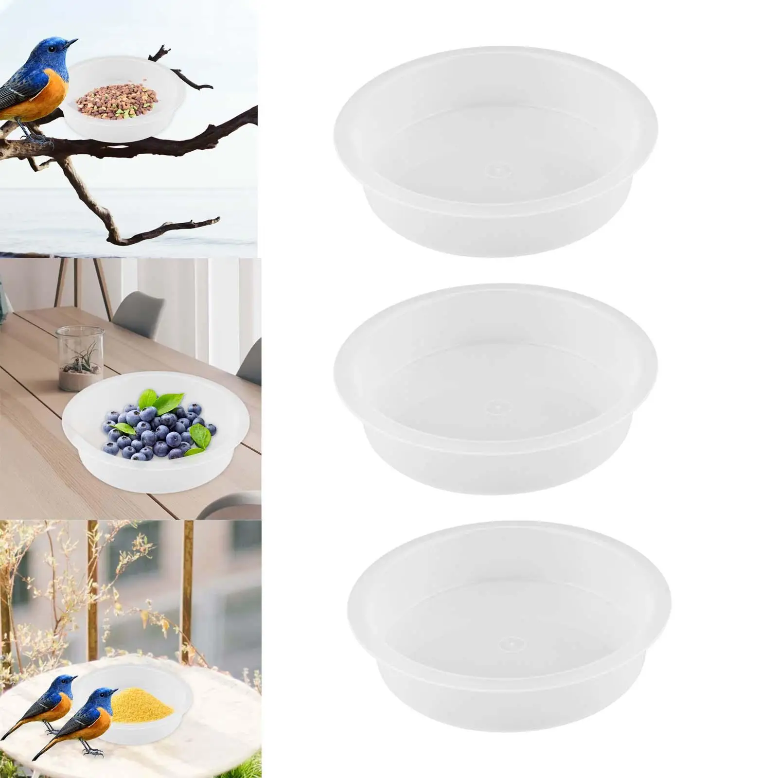 3 Pieces Station Tray Birdseed Bowl Garden Supplies , White*3, 18 x 18 x 4cm