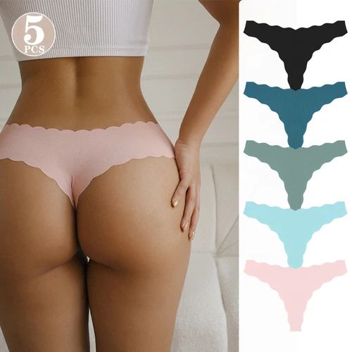 Bragas tipo Tanga cómodas sin costuras para mujer, conjunto de ropa interior deportiva para correr, lencería Invisible con cuerdas en V sólidas de tiro bajo, 5 uds.