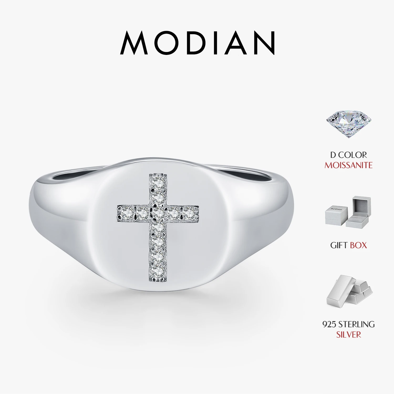 Anillos MODIAN de Plata de Ley 925 de moissanita brillante Unisex, anillos de sello cruzado Pop de cadera para mujer, joyería fina