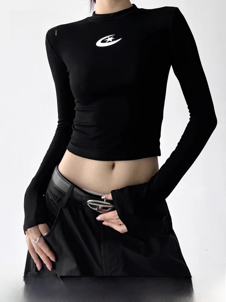 

NZNB Autumn New Women's Long Sve Loose round Ne Commute T-irt Bla Versatile Base irt Top Cotton Polyester Blend