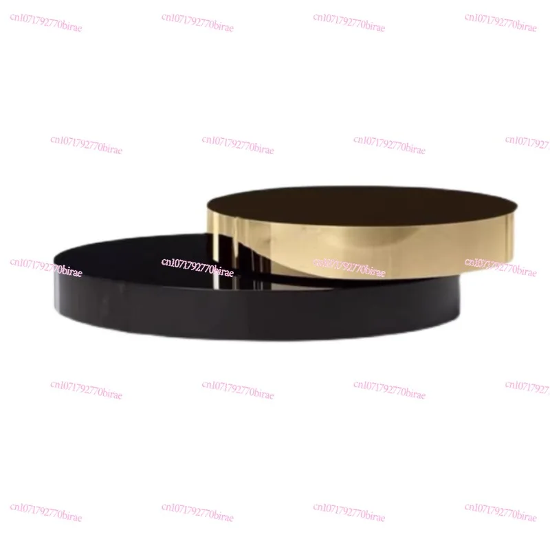 

High End Round Double Modern Luxury Stainless Steel Brass Rotating Black and Gold Coffee Table