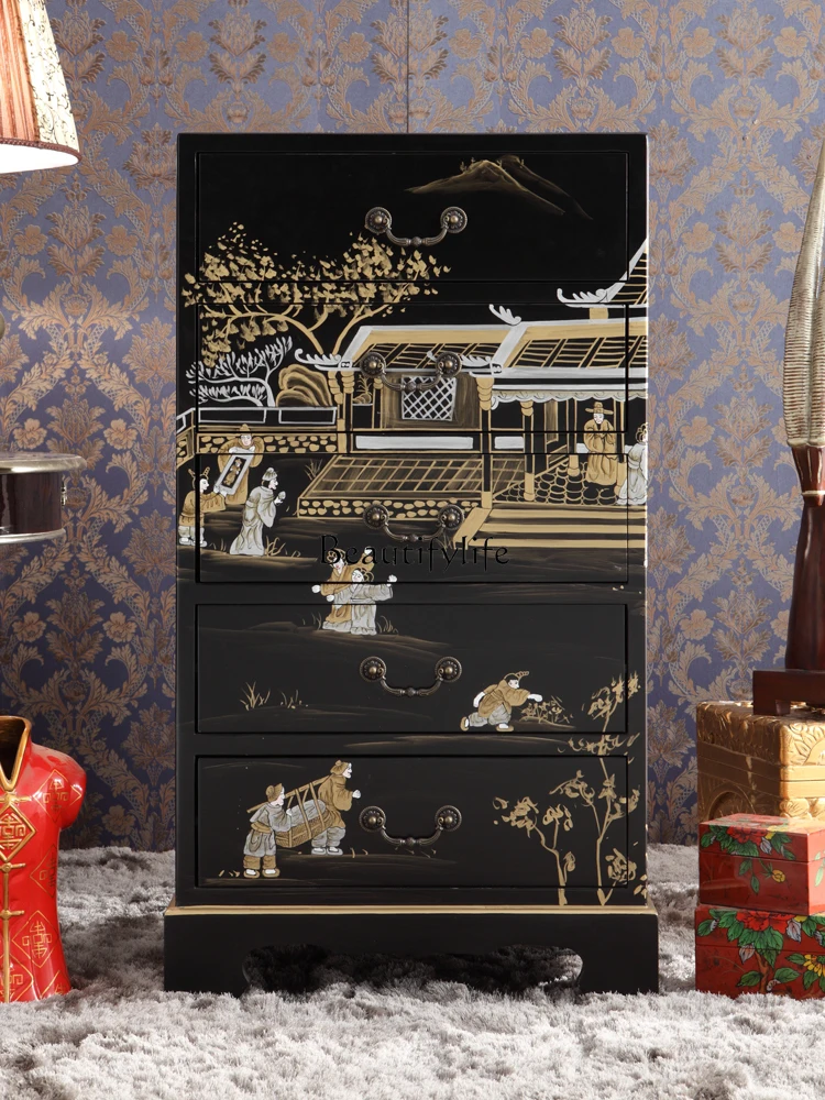 Moderne einfache chinesische Retro schwarz lackierte dekorative Vitrine