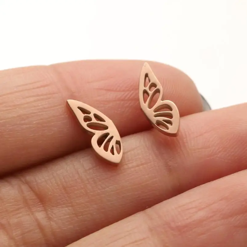 Shuangshuo 2023 Trend Stainless Steel Earrings Bohemian Delicate Symmetrical Butterfly Stud Earrings for Women Jewelry Best Gift