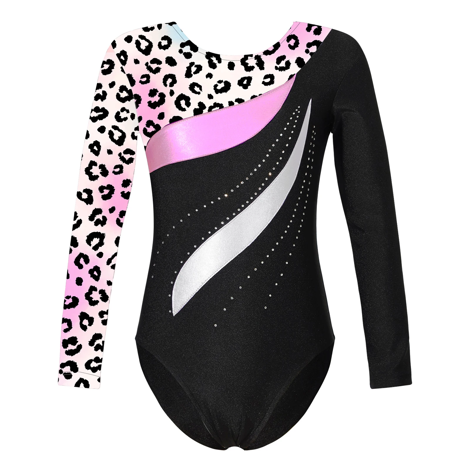 

Kids Girls Gymnastics Ballet Leotard Mesh Long Sleeve Asymmetrical Stretchy Unitard Dance Costume Stage Performance Show Suit