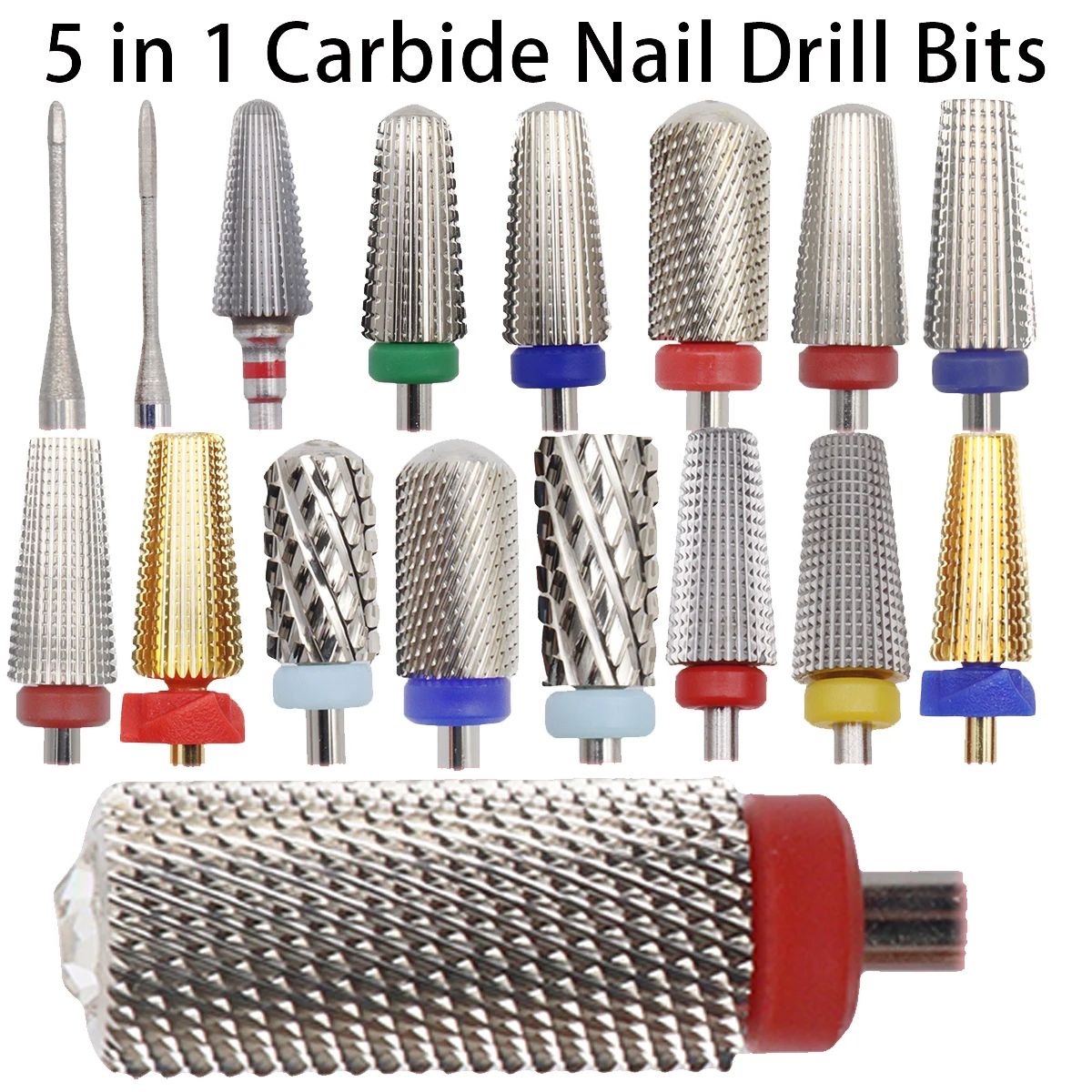 5 In 1 Left&Right Hand use Tungsten Carbide Nail Drill Bit Milling Cutter Eletric Manicure Machine Equipment Cuticle Clean Bur