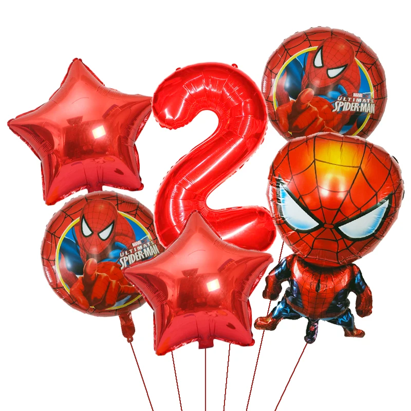 6pcs Marvel Super Hero Spiderman Foil Balloon Set childrenโs Birthday Party Decoration Baby Shower Inflatable boys Toy Globos