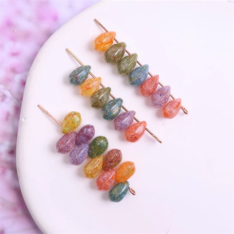 

New arrived 200pcs/lot 9*6mm color print geometry water drop shape glass beads with holes diy jewelry garment accessory