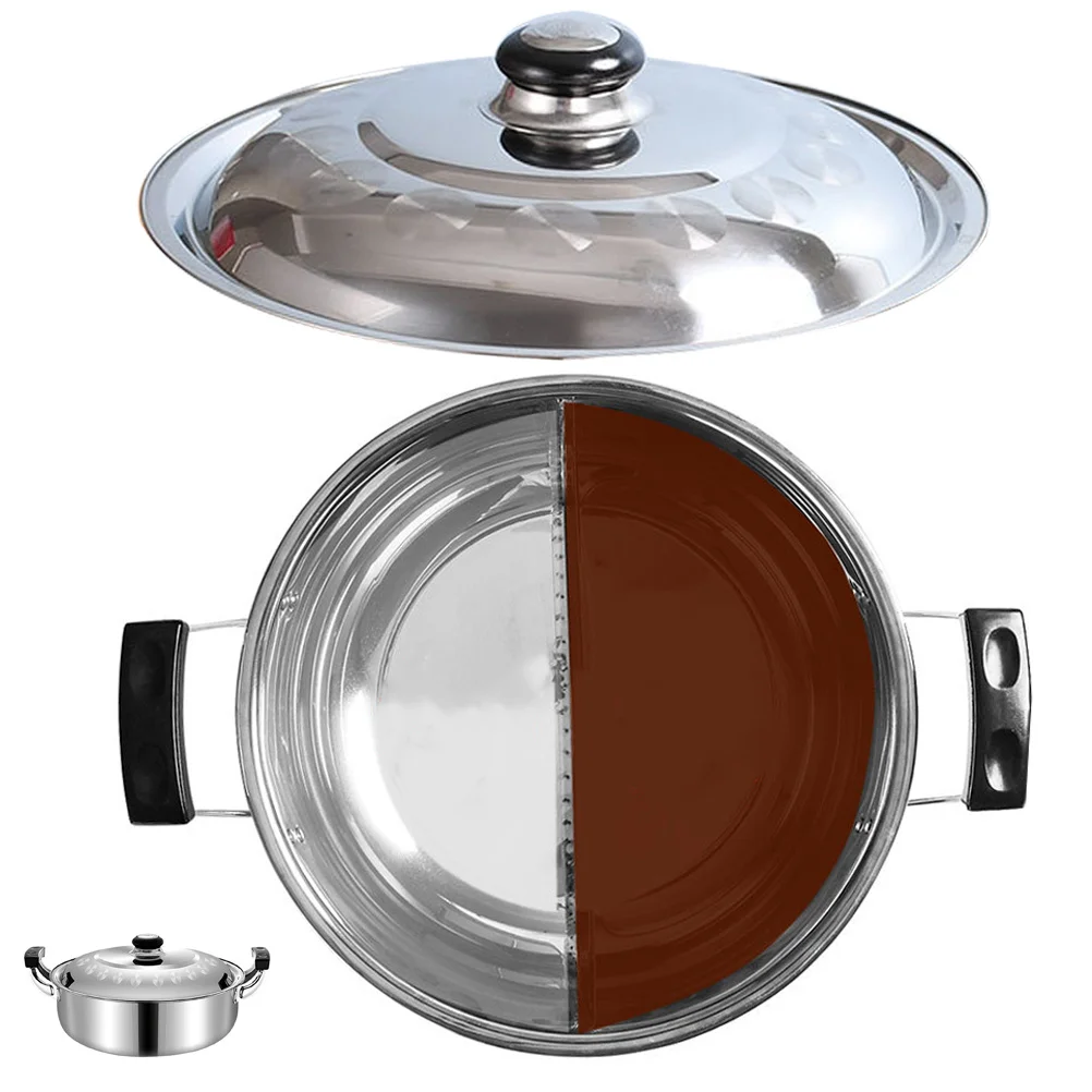

Hotpot Pot Stainless Steel Divided Double Flavor Thickened Cooking Pot Practical Family Hotpot with Handles Divider Pan