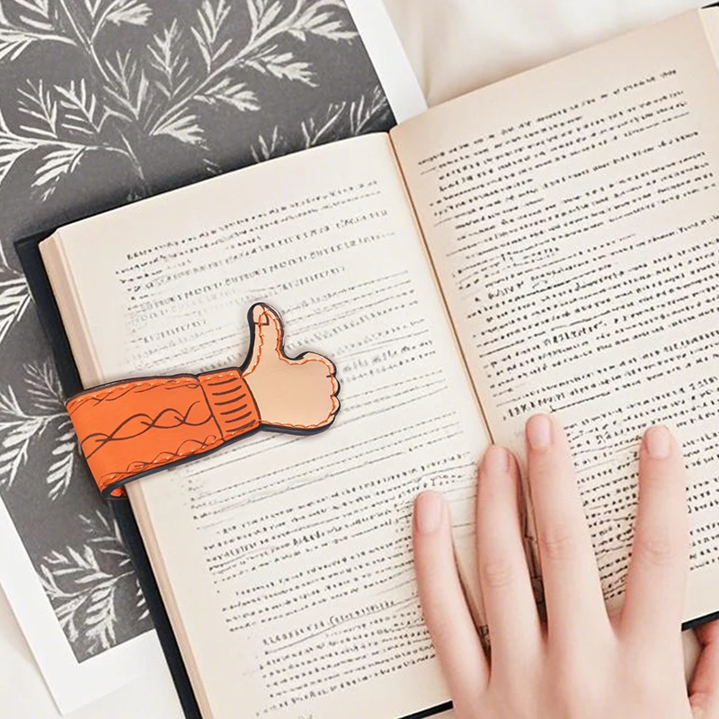 Durable PU Leather Magnetic Thumb's Up Bookmark, Multifunctional Book Page Marker, Great for Readers' Gift