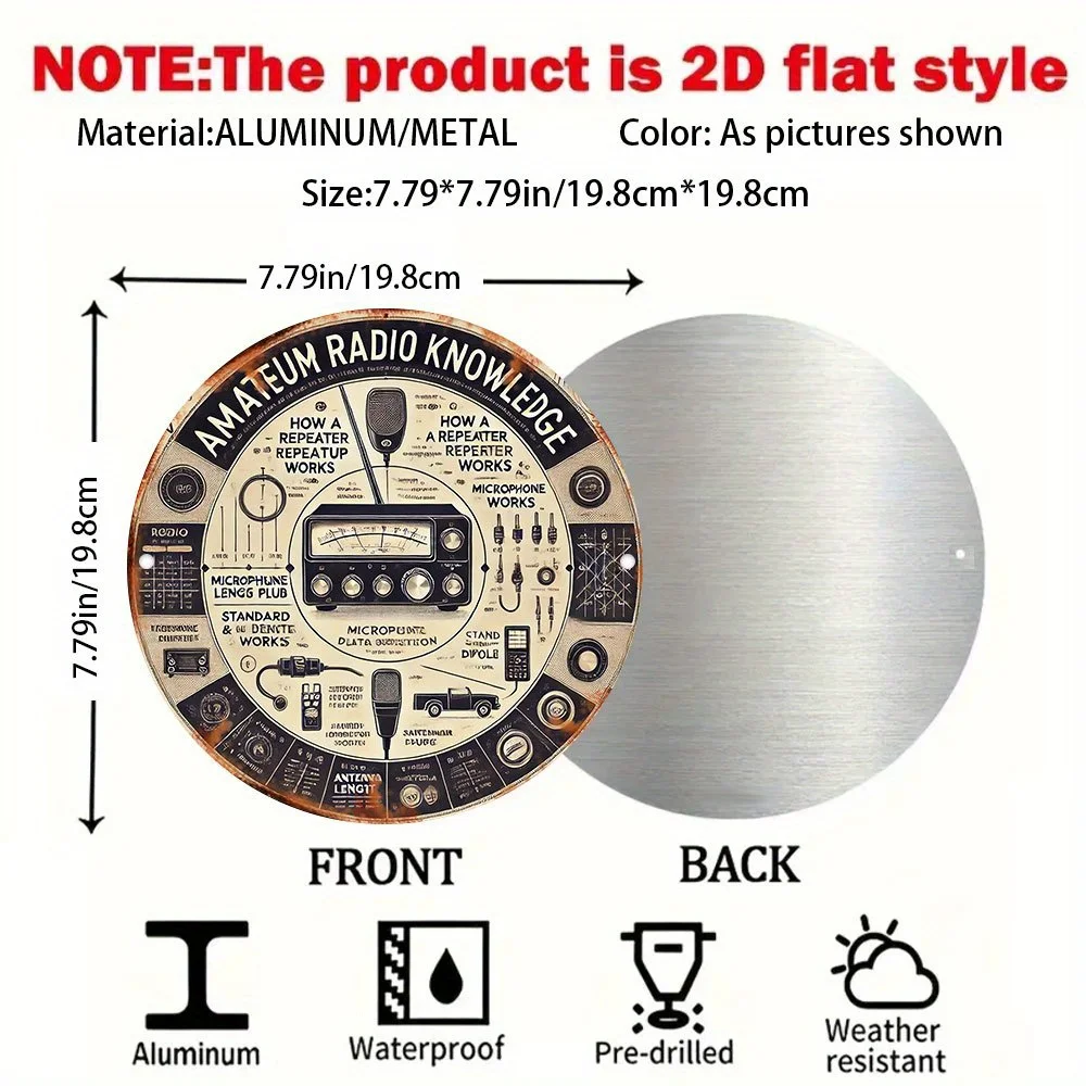 لافتة معدنية عتيقة ثنائية الأبعاد، قطعة واحدة - مخطط المعرفة لراديو الهواة مع مخططات ومكونات مفصلة، تعليمي #3