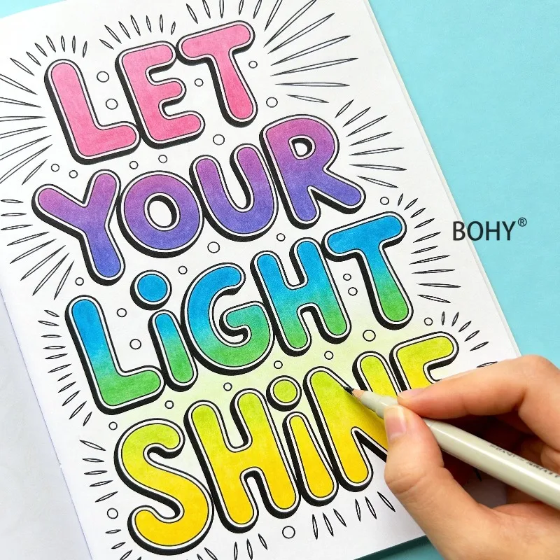 A Zero Foundation Adult Inspirational English Slogan Coloring and Drawing Album Positive Energy Healing Short Sentences 28 Pages