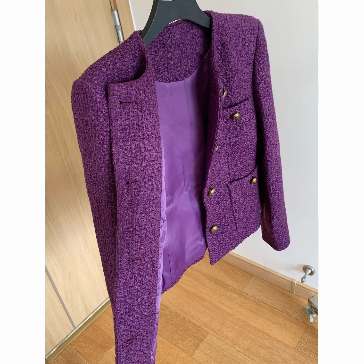 Sea Anemone Purple High-end Xiaoxiangfeng Jacket 2024 Autumn New Front Shoulder Slim Wear Short Top Ins