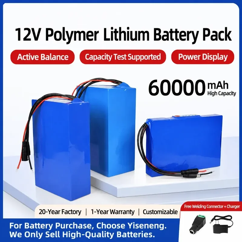12V Polymer Lithium Battery Pack 20Ah 30Ah Large Capacity Compact Rechargeable Battery for Portable Power Stations and UPS