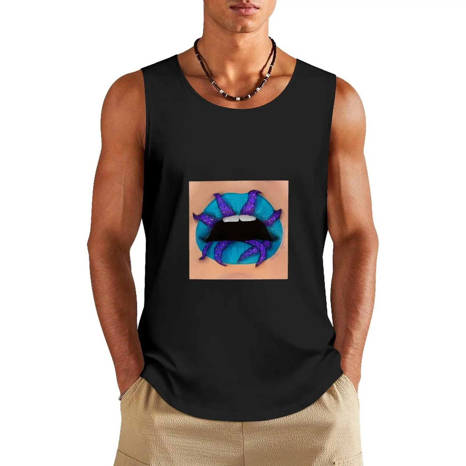 Tentacles getting out - 3D lip art! Tank Top Clothing Men's clothing brands Men's cotton t-shirt