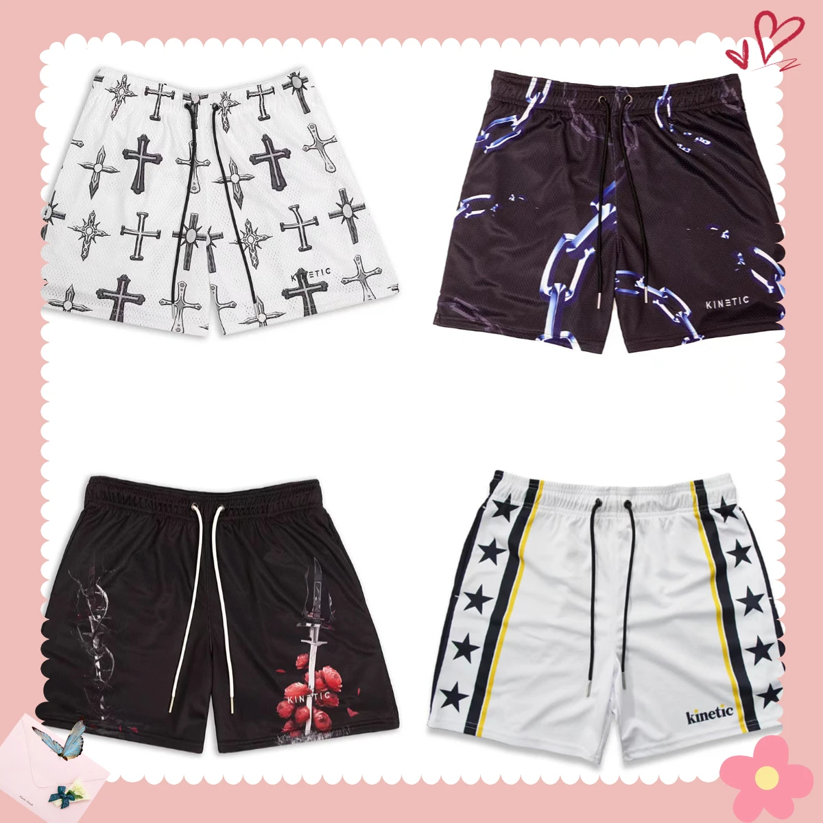 

2025 Mesh Breathable Men's Shorts GYM Basketball Running Quick-drying and Downhill Shorts Loose Flame Printed Motorcycle Shorts