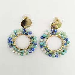 Fashion Street Shooting Color Maple Leaves Crystal Beads Winding Female Earrings Stainless SteelGold-platedEarrings For Women Tr