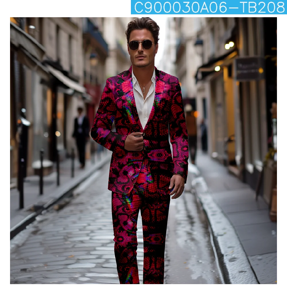 الأصفر الأفعى قميص رجالي الدعاوى ثلاثية الأبعاد طباعة Harajuku الرجال Casuan الرجال التلبيب كم طويل قميص السراويل الطويلة قطعتين مجموعة مخصصة