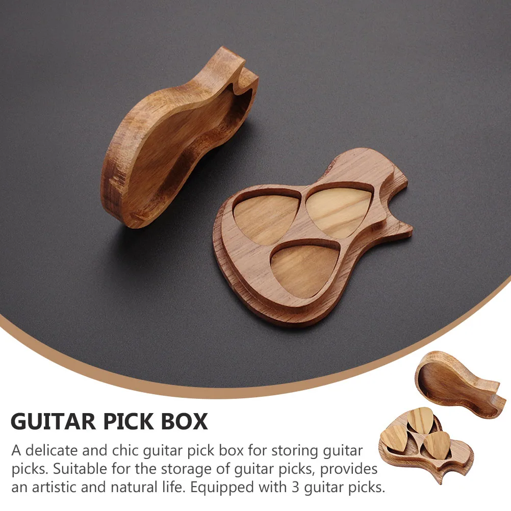 

Olive Wood Pick Set Wooden Guitar With Case Parts Rhinestones Holder Accessories