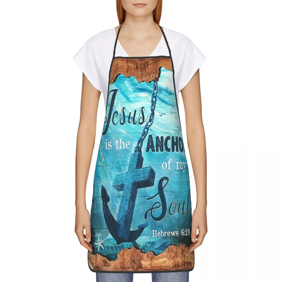 Custom Unisex Jesus Anchor Bible Quotes Bib Apron Adult Women Men Chef Tablier Cuisine for Cooking  Nautical Anchor Gardening