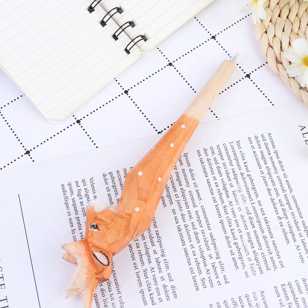 

Cartoon Sika Deer Shaped Carving Pen Handamde Ink Pen Birthday Gifts School Stationery for Little Boys Girls