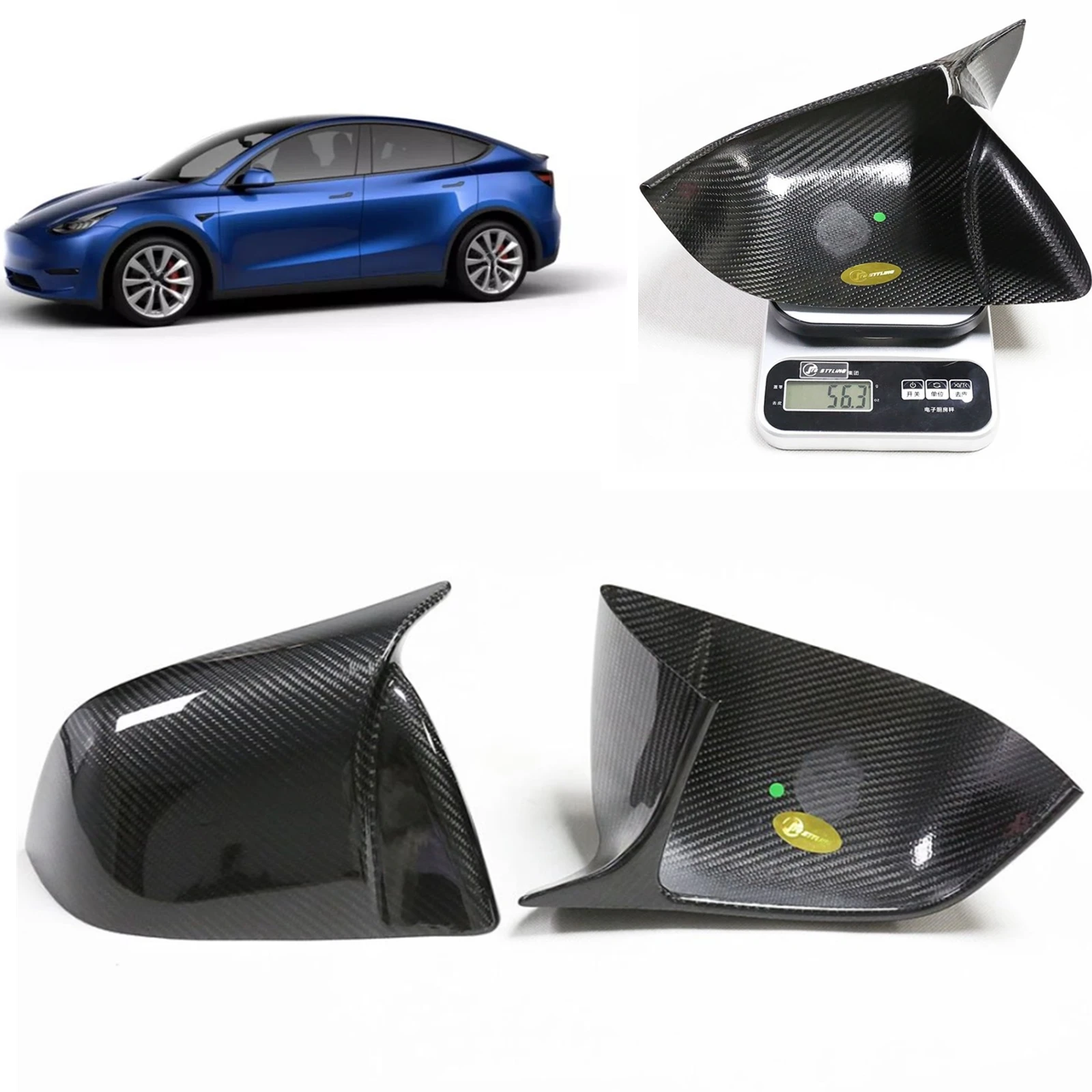 For Tesla Model Y 2020 2021 2022 2023 Real Carbon Fiber Horn Style Side Rear View Mirror Cover Cap Add On Exterior Reverse Shell