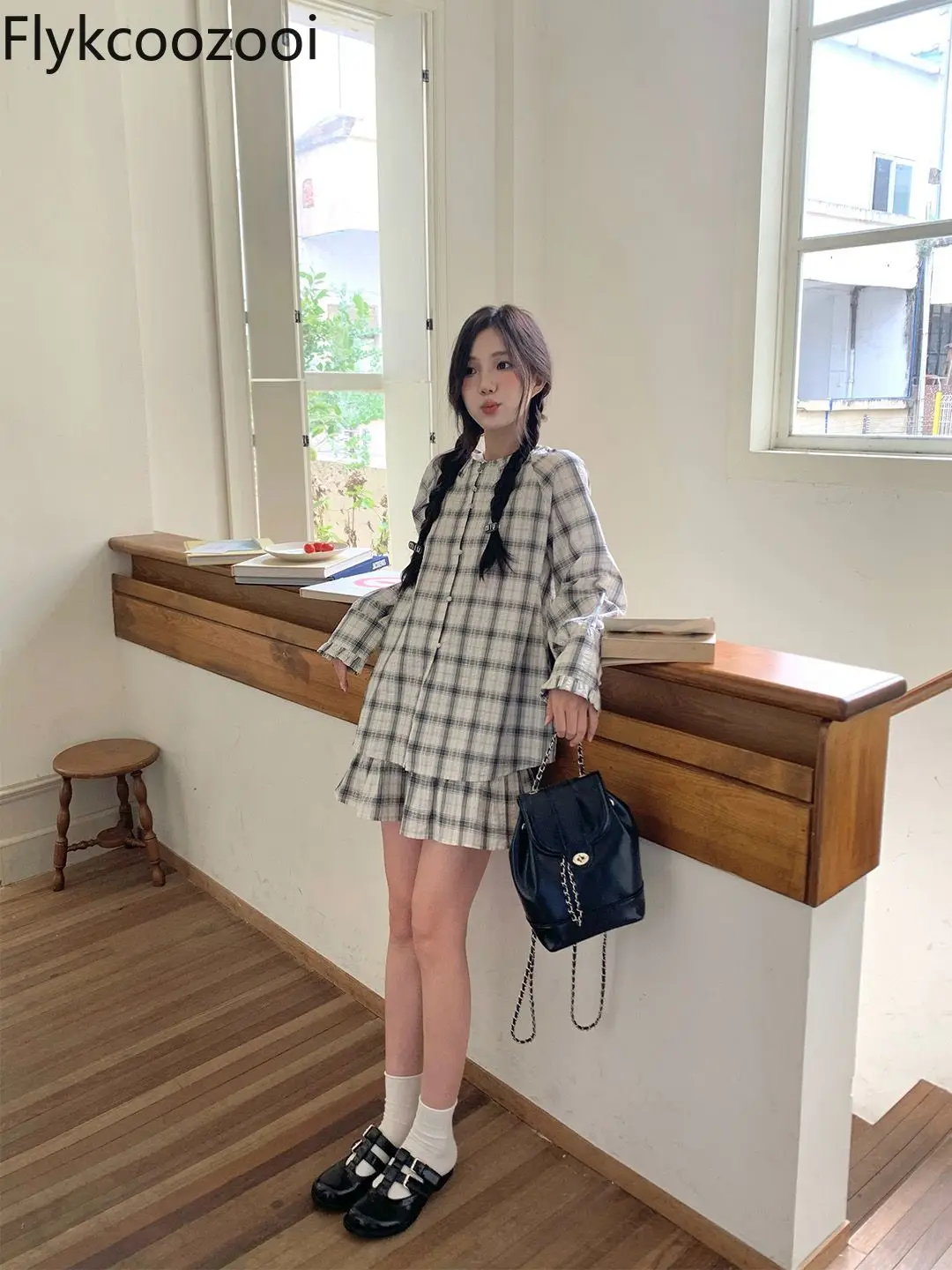 Ensembles De Jupes Autumn New French Fashion Vintage Plaid Shirt Blouse/loose and Thin Short Skirt Two-piece Set for Women