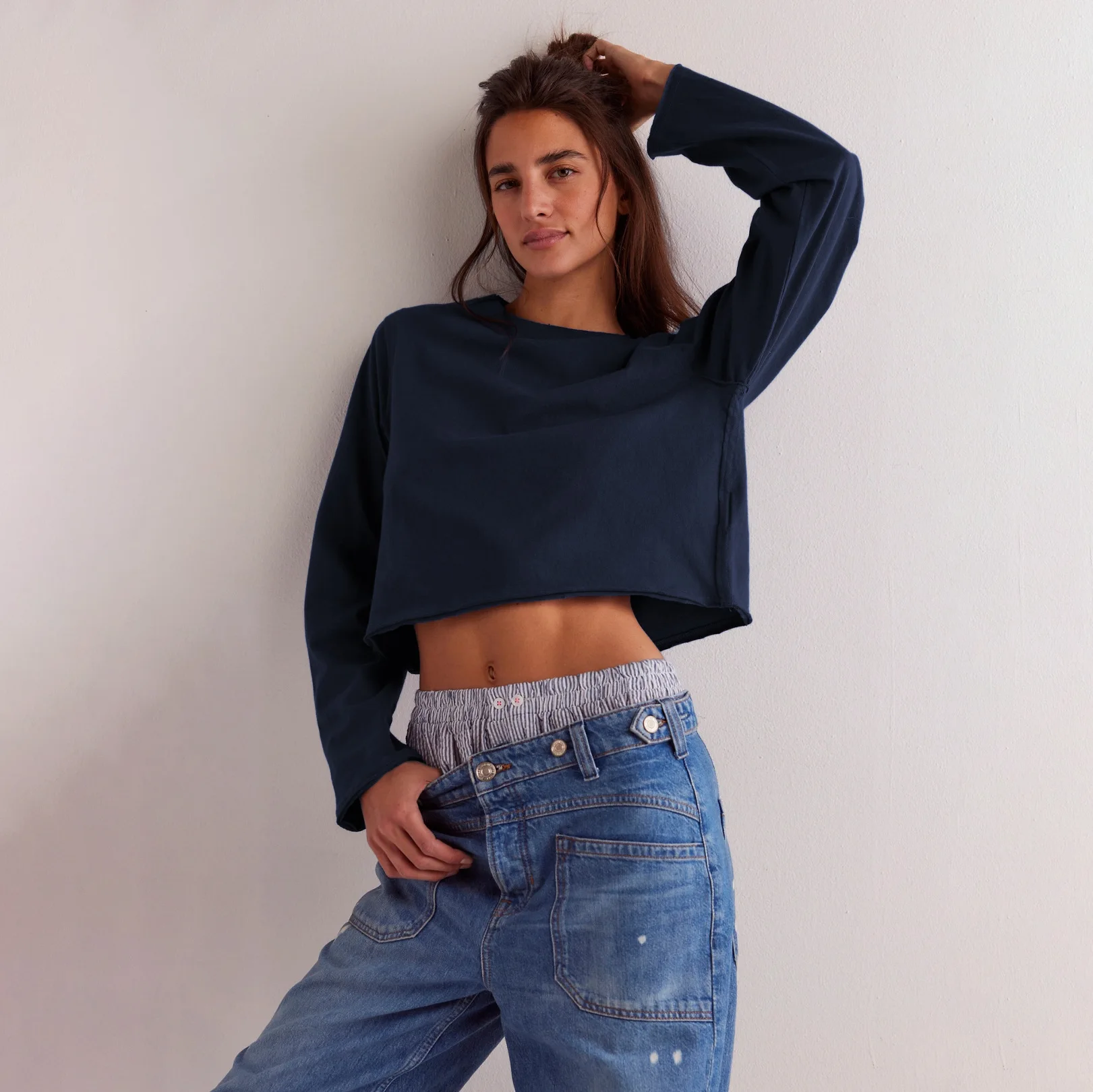 

Women's Sports T-shirt Solid Color Yoga Crop Top Long Sleeved O-neck Fashionable Casual Versatile Autumn Winter Sports Shirt