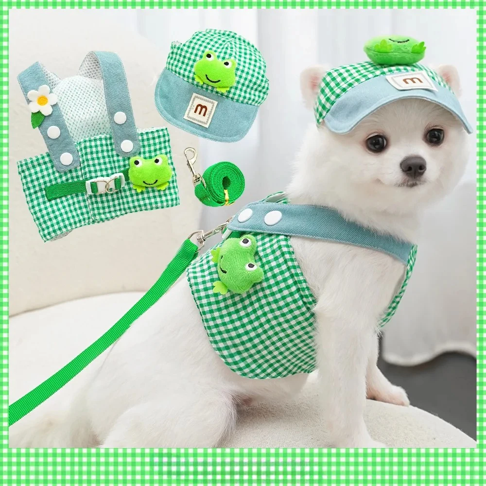 

Cartoon Pet Harness Leash Sun Hat Set Cute Kitten Puppy Costume Cat Small Dogs Vest Harness Rope Cap 3pcs Outdoor Pet Supplies