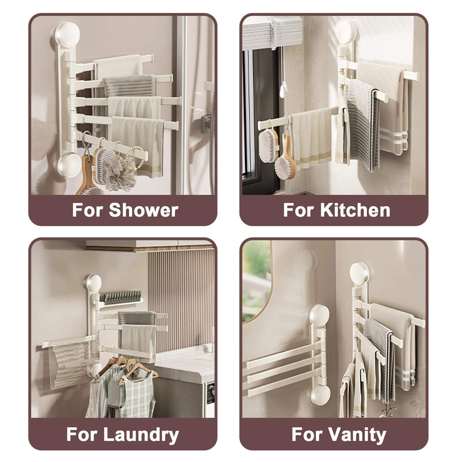 Suction Cup Towel Rack Rotatable Towel Holder Aluminum 2/3/4/5-Bar Towel Hanger Kitchen Bathroom Hanging Wall Mounted