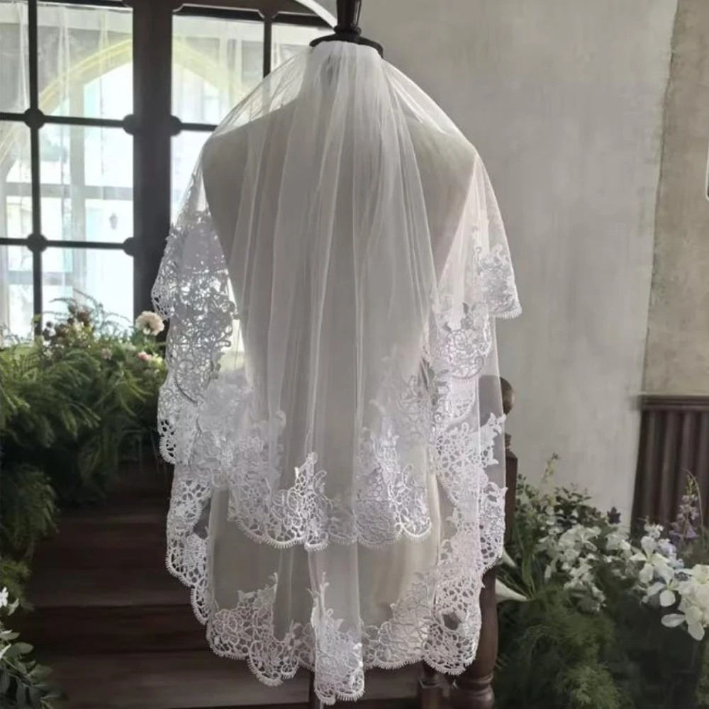 Romantic Lace Edge Wedding Veil Vintage Style Lace Wedding Veil Chapel Style Lace Bridal Veil Lace Trim Wedding Veil Bride Soft