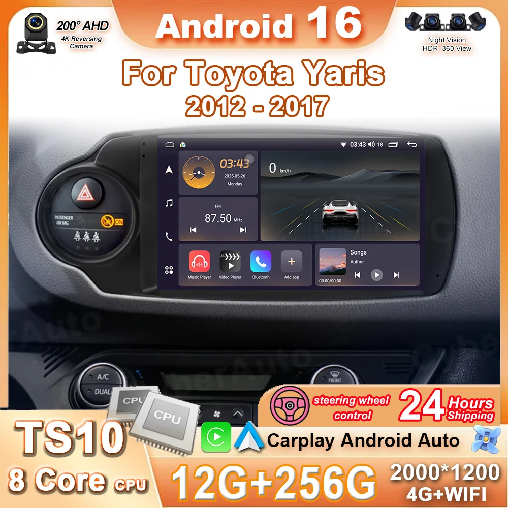 

Wireless CarPlay Android Auto Car Radio For Toyota Yaris 2012 2013 20014 2015-2017 LHD RHD Navigation GPS Multimedia Player DVD