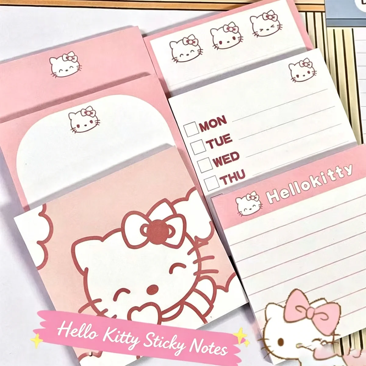 120/240/360-Sheet Cute Sanrio Hello Kitty Sticky Notes – Self-Adhesive Memo Pads for Students and Office Use.