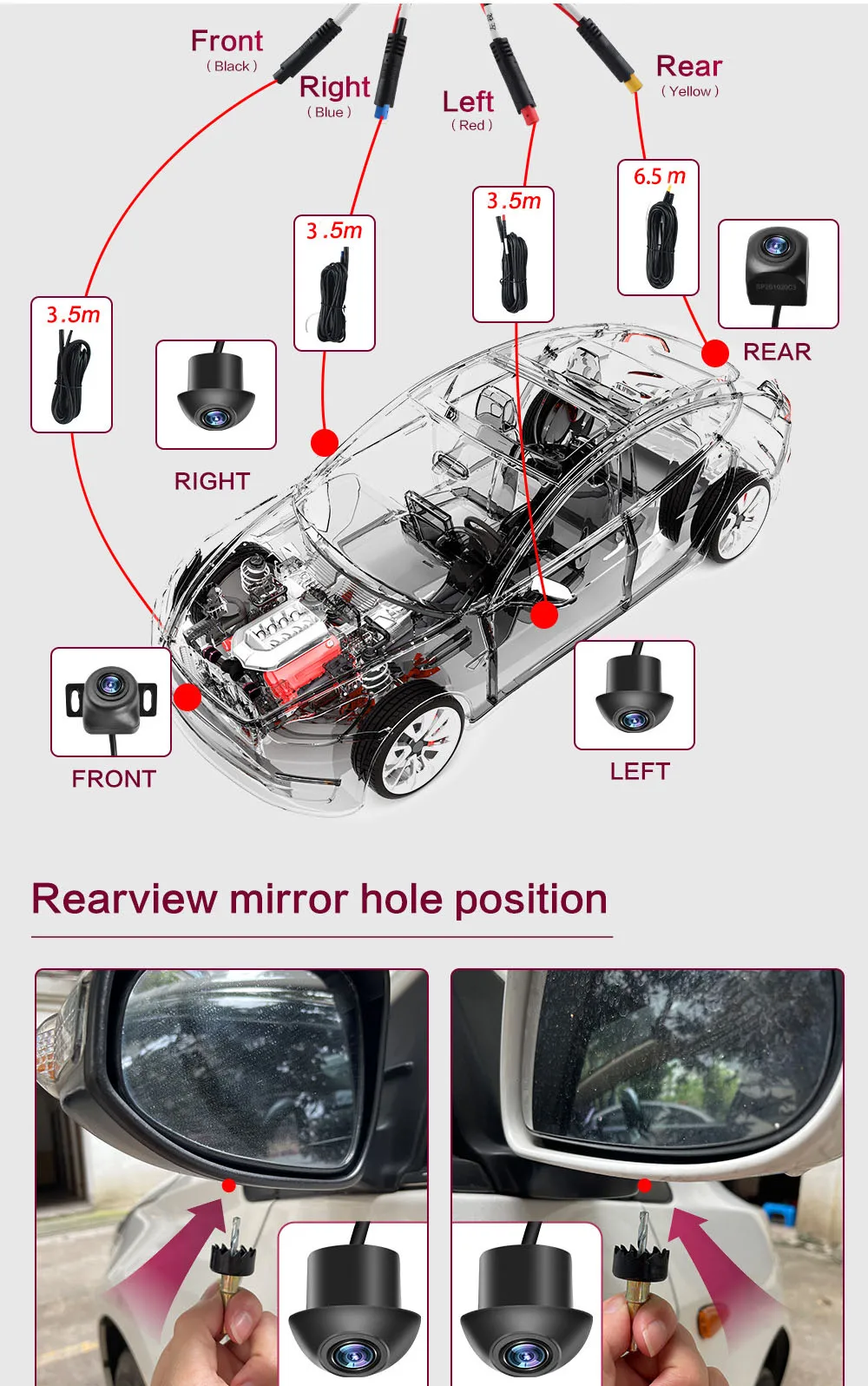 360 camera voor auto Ingebouwde 360 °   surround view-functie met 360view APP De 12-pins hoekstekker op de achterkant van de Android-radio