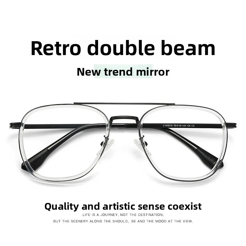 55-19 جديد ريترو مزدوج شعاع الطيار نظارات الإطار المد مكافحة الأزرق نظارات مسطحة المرأة قصر النظر الاستجماتيزم النظارات الطبية #3