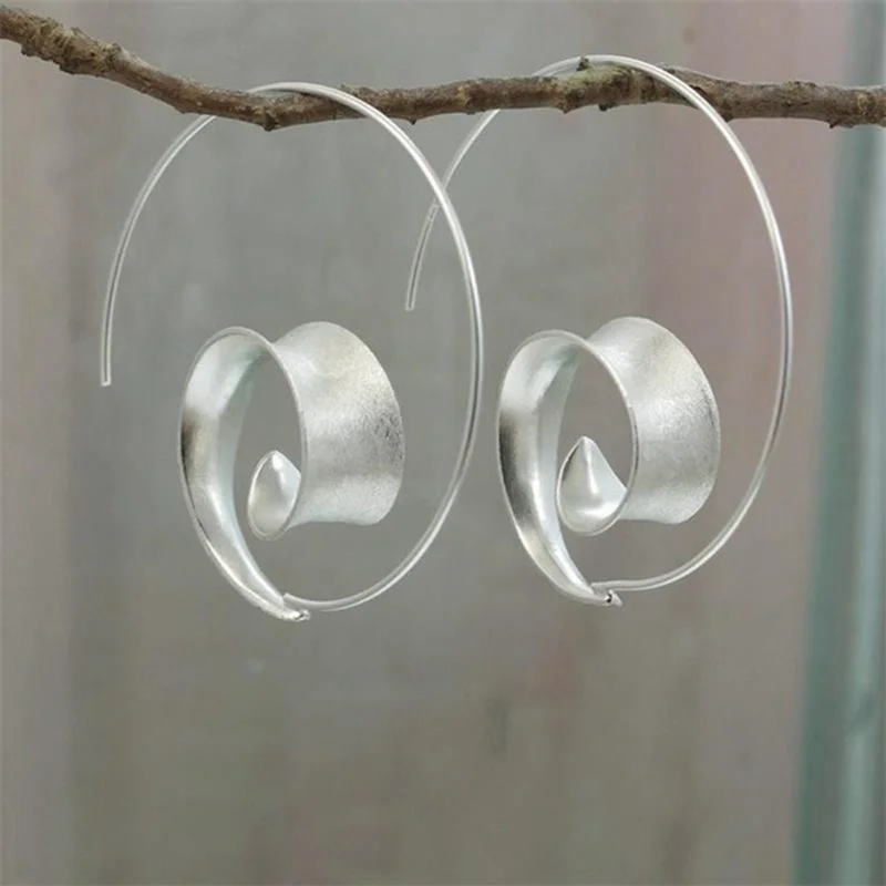 New Trendy Personality Round Spiral Leaf Earrings, Women Exaggerated Design Earrings Earrings, Fine Jewelry acero inoxidable