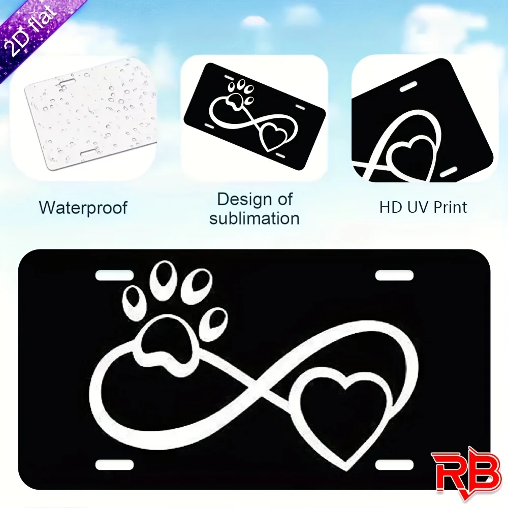 2D flat aluminum metal signage with paw print and infinity symbol design - UV printing, wall-mounted decorative panel