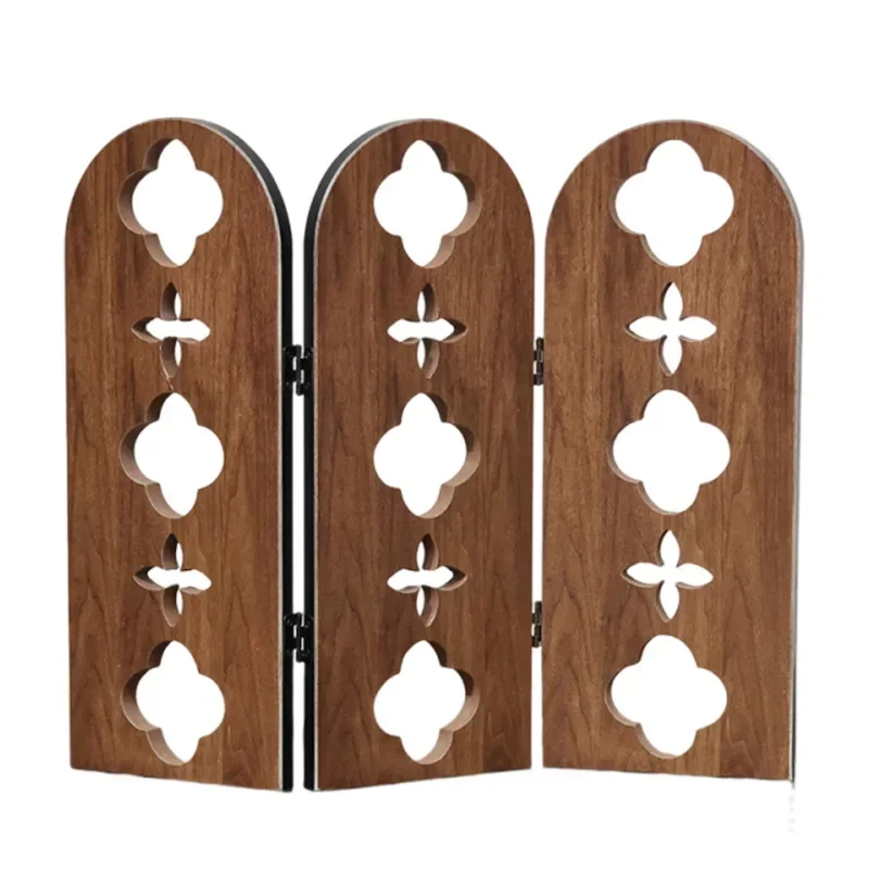 Medieval style desktop decoration wood grain triptych small screen TV retro ornament dining side cabinet