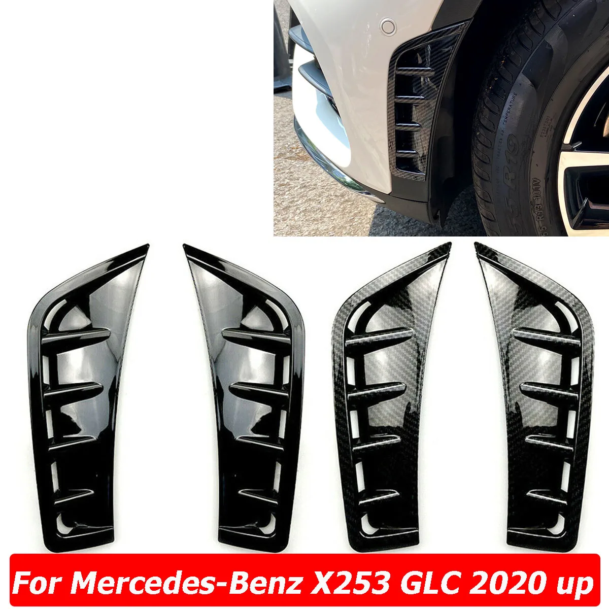 Front Bumper Splitter Side Air Vent Fender Cover Trim Sticker For Mercedes-Benz X253 GLC-Class GLC260 GLC300 GLC63 AMG 2020 UP