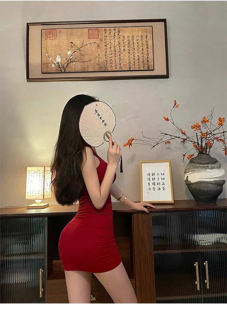 ฤดูร้อนเซ็กซี่สูงคอแน่นชุด Oversleeve จีบด้านล่างห่อสะโพกชุดผู้หญิง Bodycon