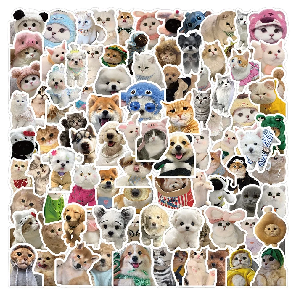 

200/100PCS Funny Cute Pets Puppy Kitten Stickers For Luggage Phone Case Laptop Notebook Decals Golden Memory Stickers Store