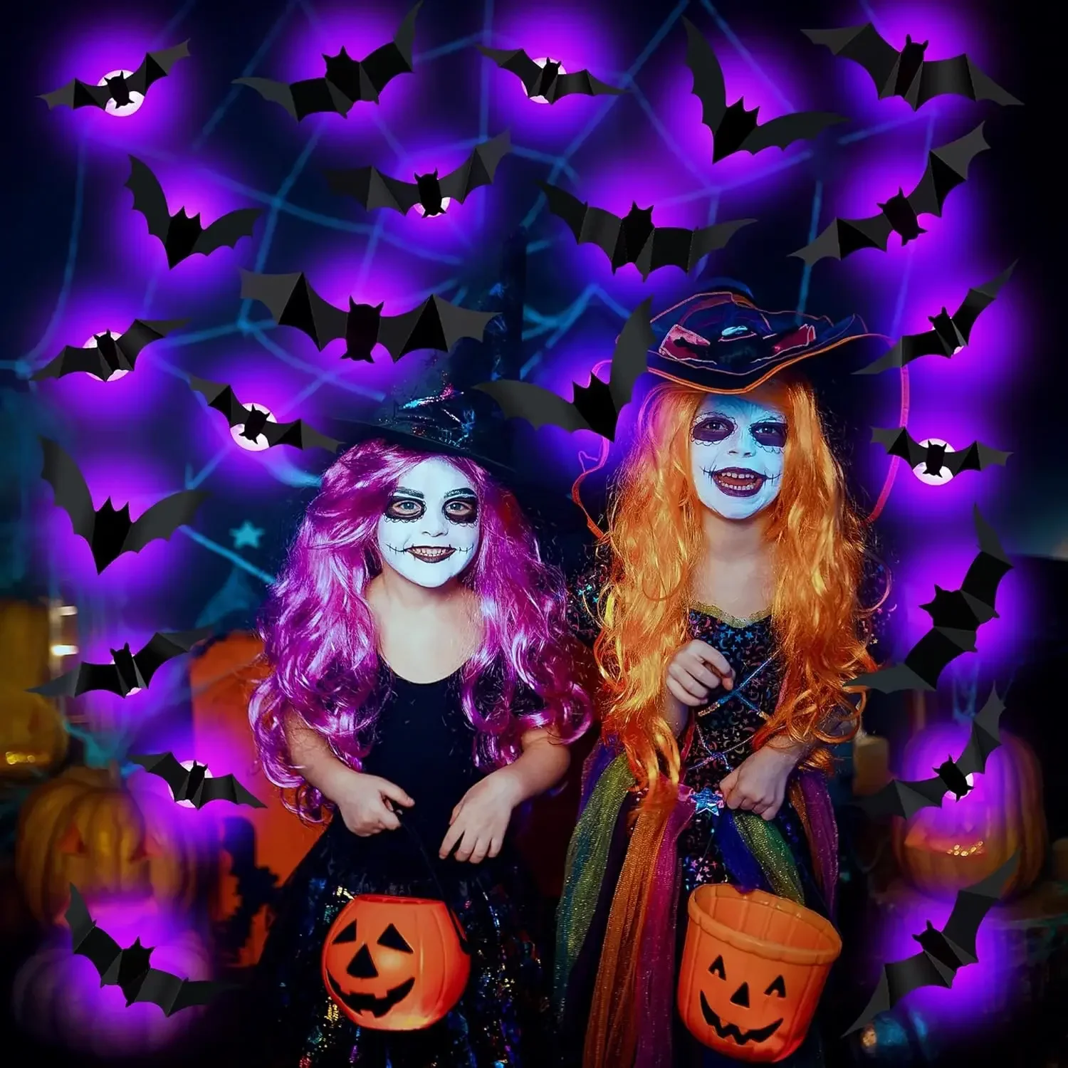 Halloween 3D Fledermaus Wandaufkleber LED Leuchtende Lila Fledermaus Nachtlicht Deko Selbstklebend PVC für Innen- und Außenbereich Party Spukhaus – Detail 7