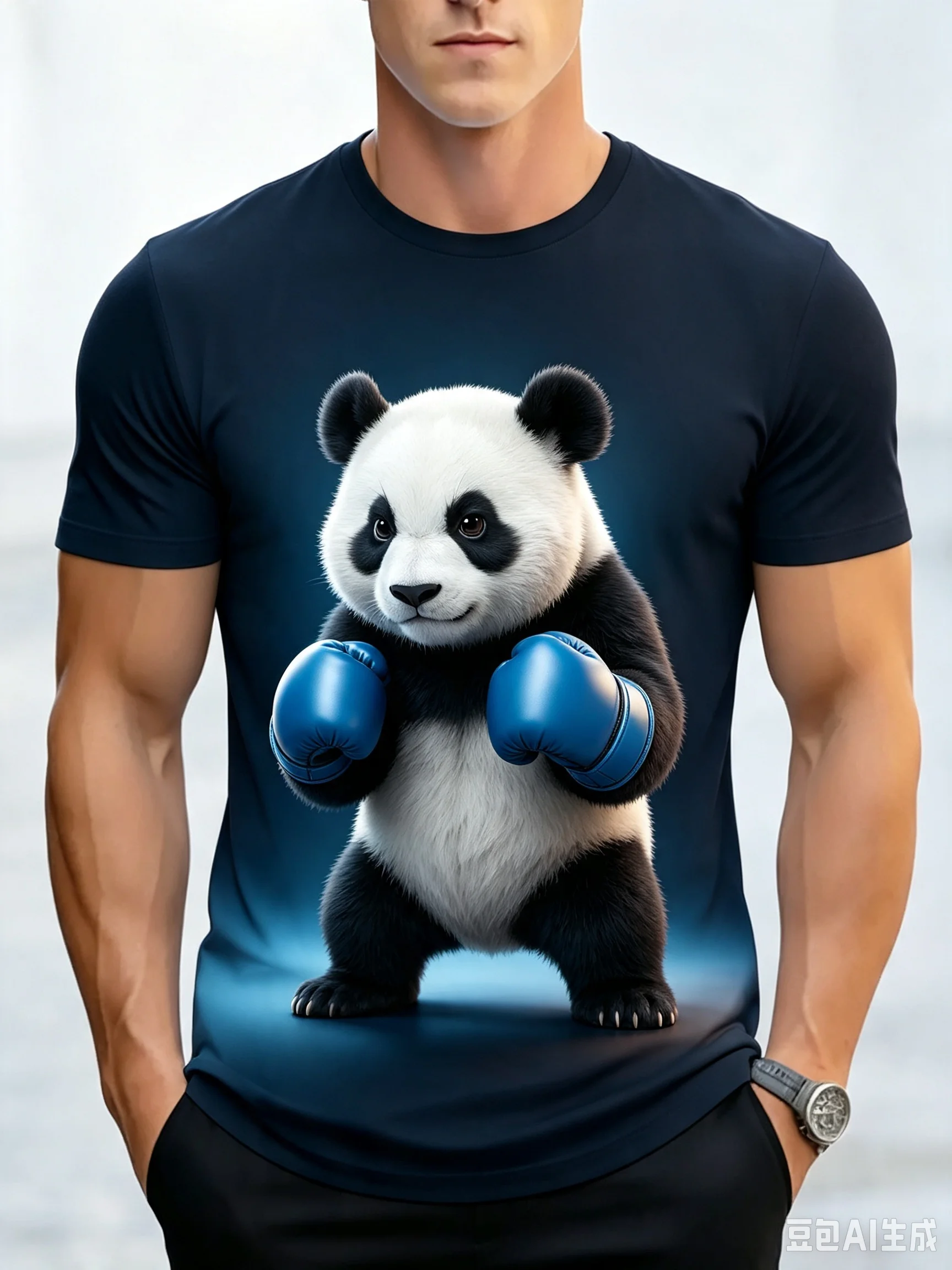 Fun Men's T-shirt Animal Boxing Graphic Neutral Top, Realistic 3D Pet Fighter Print Short Sleeve Casual Streetwear Tee