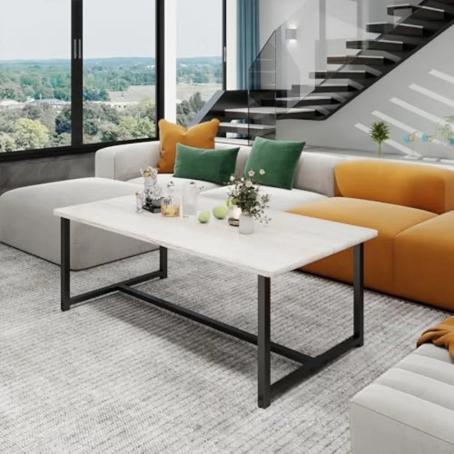 

35.4" Rectangular Coffee Table for Living Room Modern Industrial Style Coffee Table Center Table with Metal Frame for Small Spa