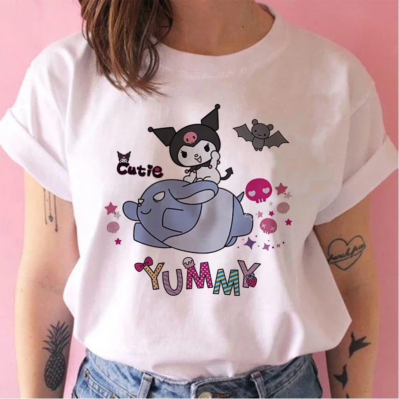 Koszulka dla dziewczynek super zabawne koszulka Kuromi damska T-Shirt moja melodia piękny napis Kawaii słodkie T-shirty wygodne topy Drop, statek