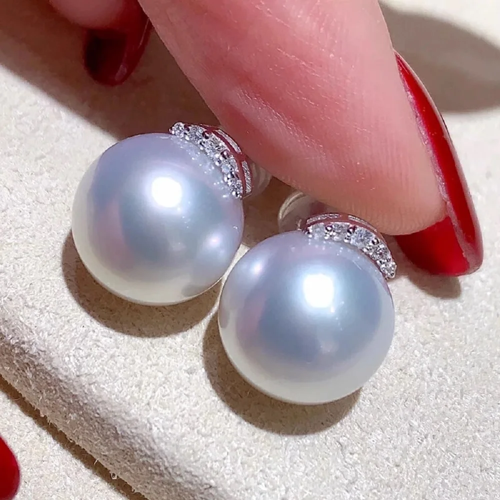 Natural Pearl AAAA 10-11 mm South Sea Round Pearl Earrings 925s