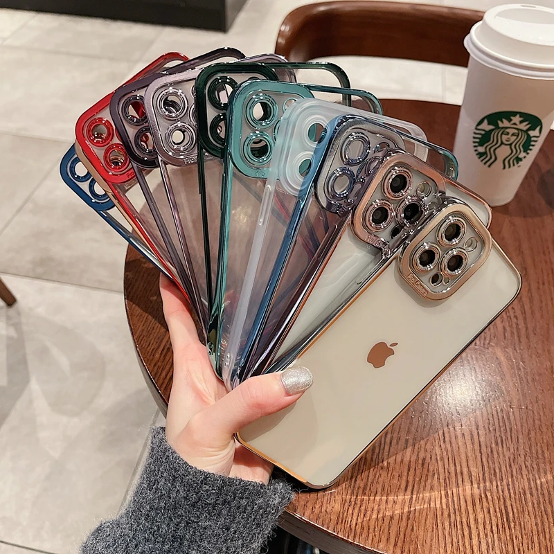 Luxury Soft Electroplate Case For iPhone 11 12 13 14 Pro Max X XS XR 7 8 Plus SE 2020 Mini Transparent Protection Cover