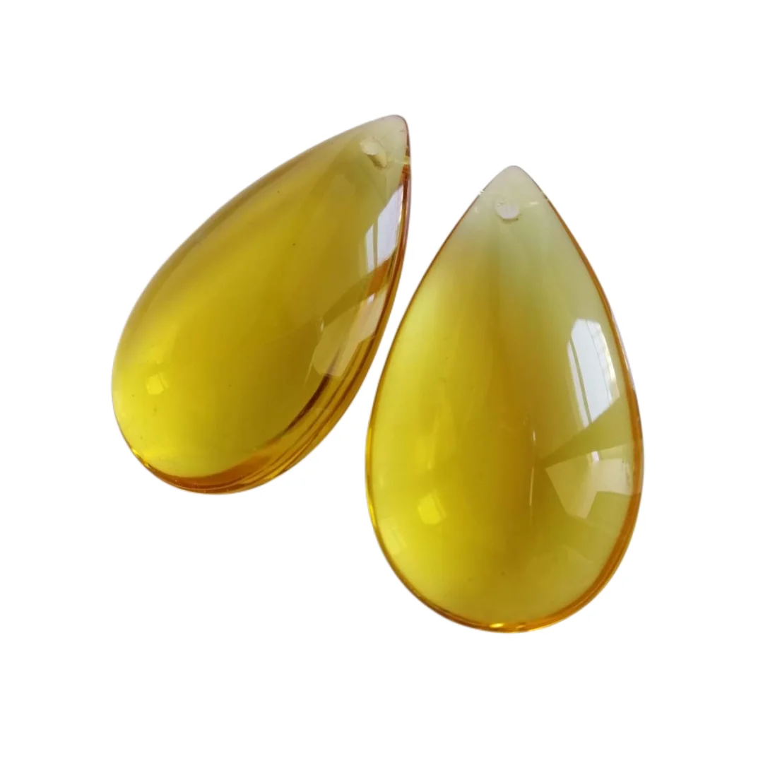 Camal 10pcs 36mm Gold Yellow Crystal Smooth Teardrop Prisms Pendants Lamp Chandelier Parts Hanging Ornament Wedding Suncatcher