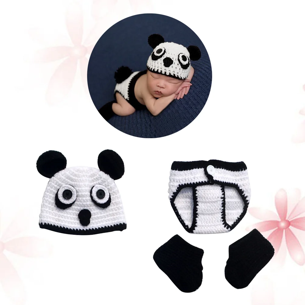 Newborn Panda Design Photo Props Infant Baby Knitted Photography Props Baby Cartoon Costume