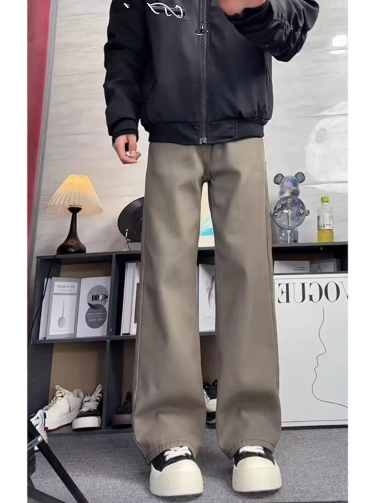 

Light Brown Bell Bot Jeans Men's American High Street Straight Leg CleanFit Knife Pants Youth Faion Denim Jeans