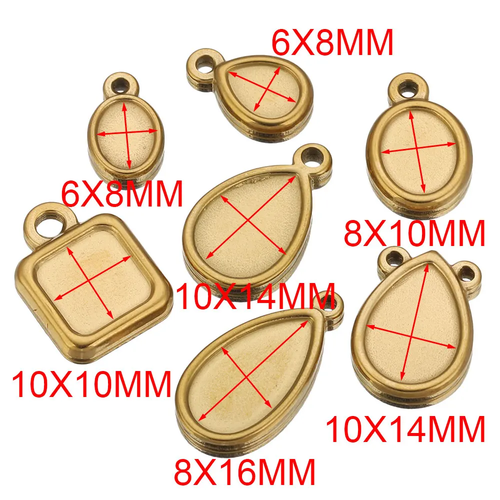 5pcs Stainless Steel Square Drop Round Oval Bezel Charm Pendant Trays Blank Cabochon Base Diy Resin Cameo Jewelry Making Supplie view 2